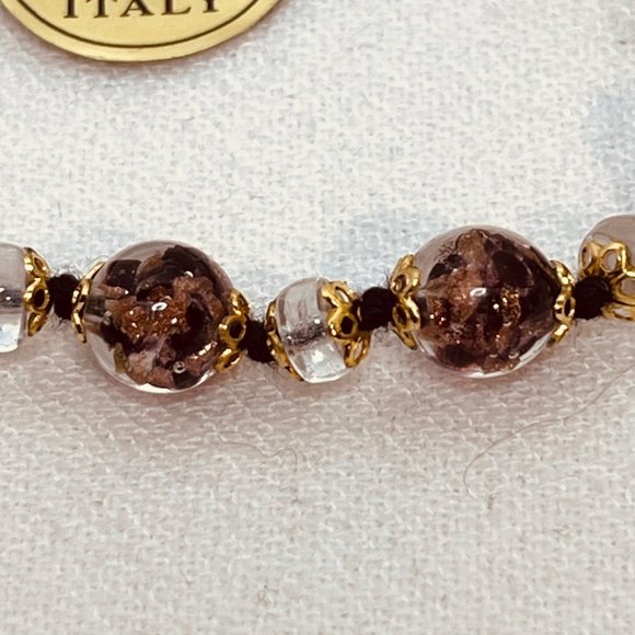 IBB Italy Gold Tone, Brown, Black And Clear Hand Made Venetian Glass Bracelet - Picture 2 of 4